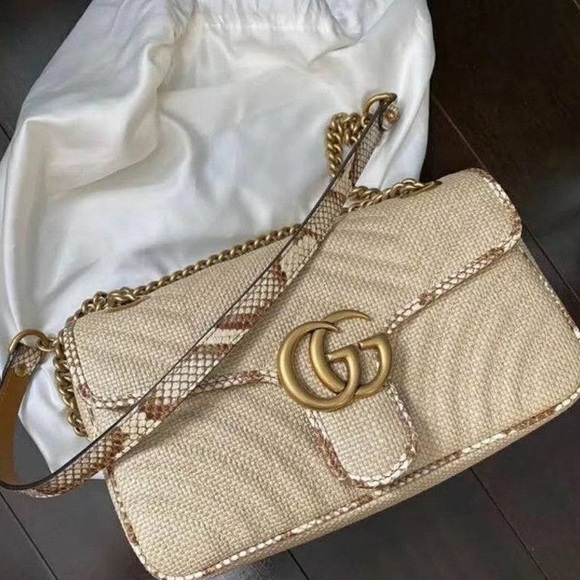 SOLD▪️Gucci Marmont Raffia Snake Crossbody Bag - Picture 15 of 15
